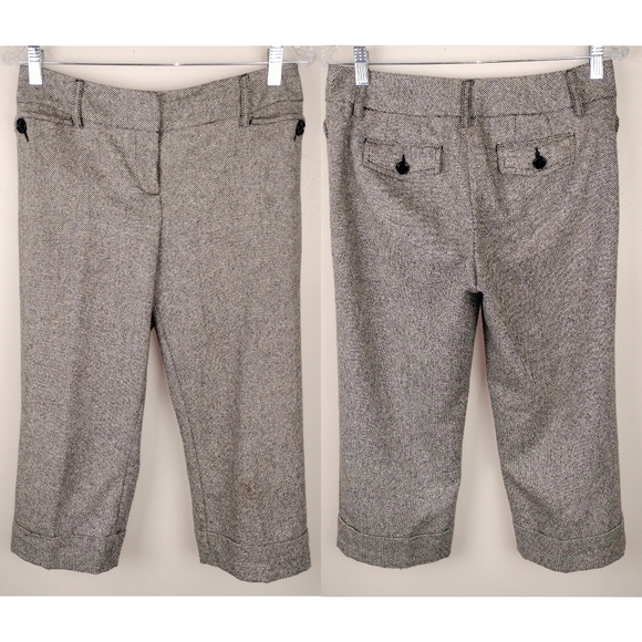 Ann Taylor Wool Blend Mid Rise MicroCheck Cropped Wide Leg Trousers Sz. 4P - Picture 1 of 10